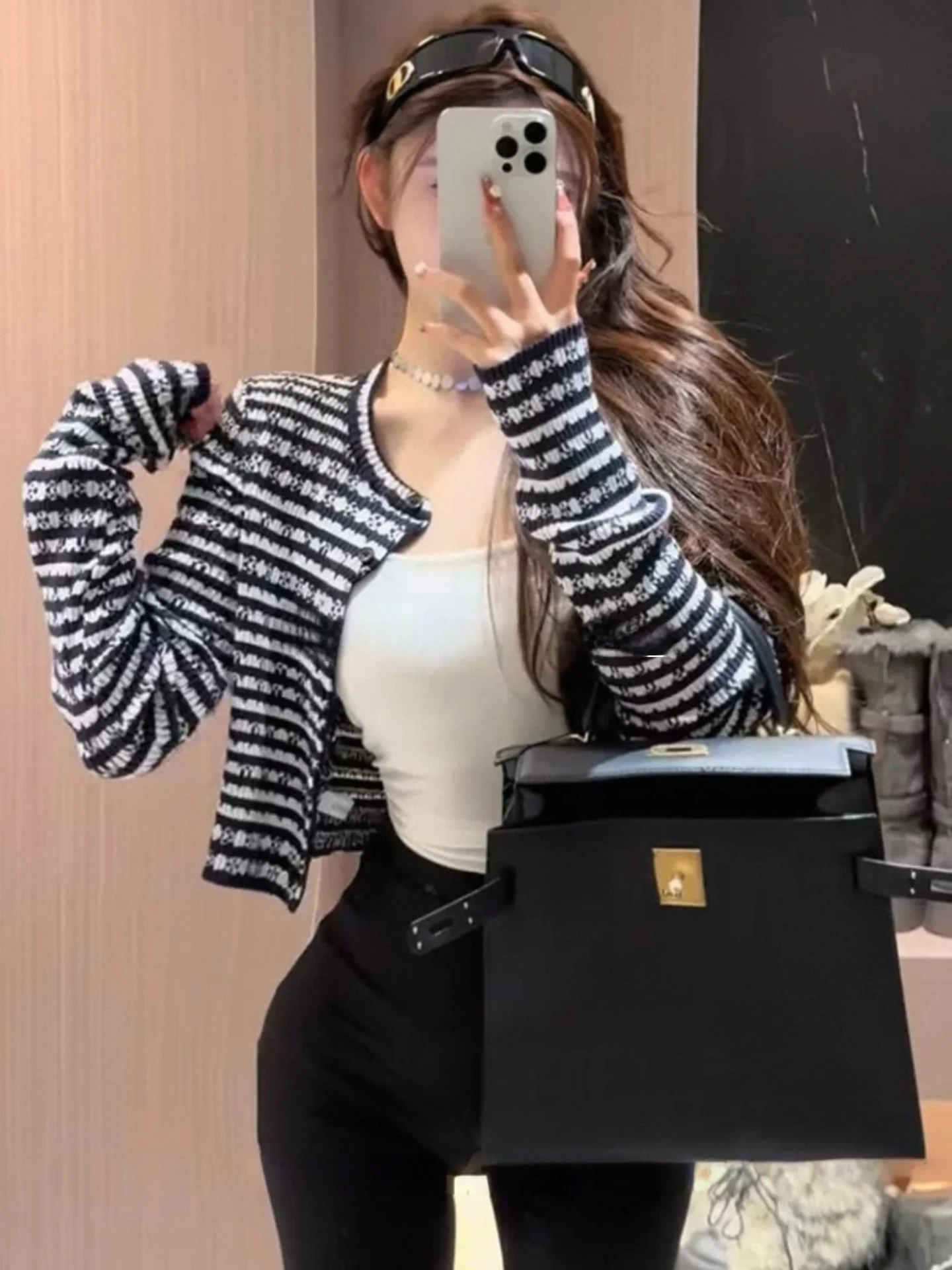 

Женский укороченный вязаный кардиган ROUJE KEFSS с длинным рукавом, тонкий, осенний, модный, повседневный, с круглым вырезом