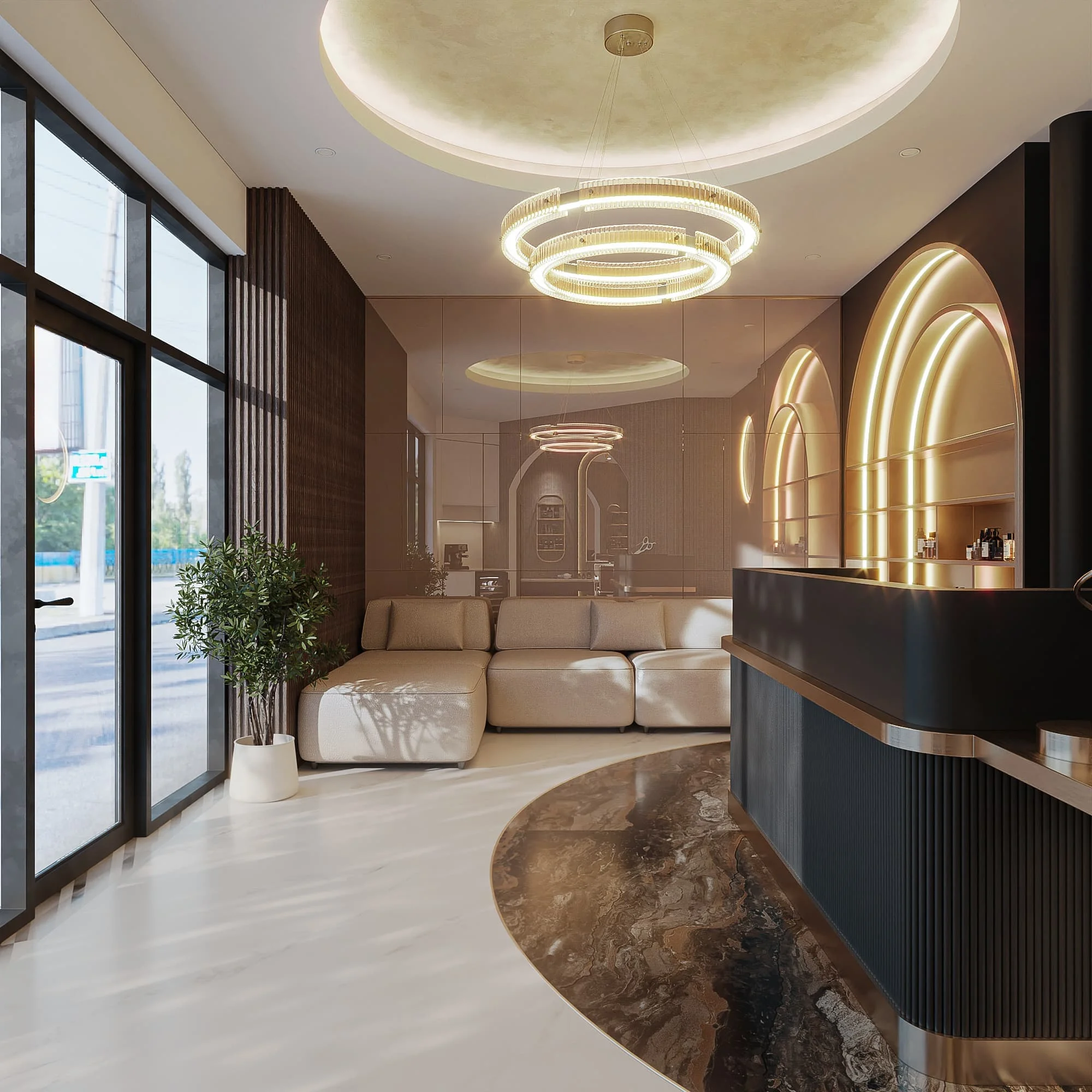 Custom Luxury Interior Design for Beauty Salon Furniture Set Hair Salon Mirror Station for Design