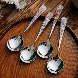 304 Stainless Steel Small Round Spoon Creative Chinese Style Fortune Cat Spoon Soup Spoon Ramen Spoon