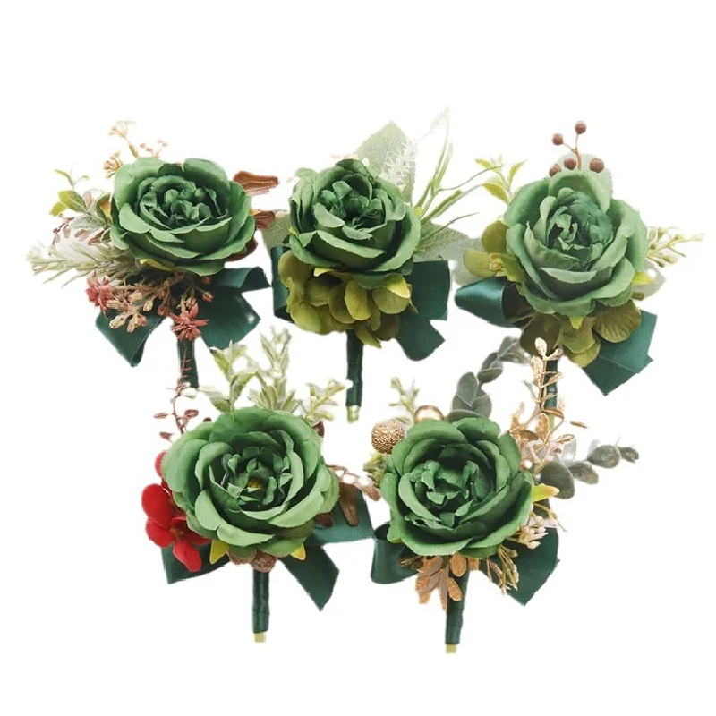 2421 Wedding Supplies Banquet Guests Simulated Flower Groom and Bride Breast Flower Hand Flower European Green