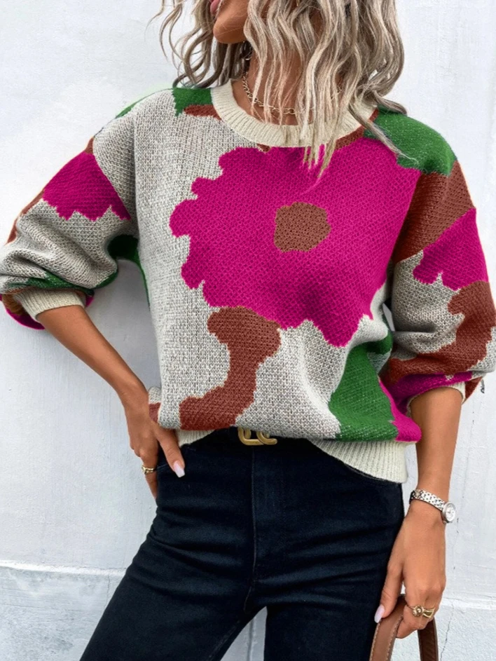 

2025 pullover women Round neck long sleeved fashionable and versatile casual knitted sweater for women sweater women trends