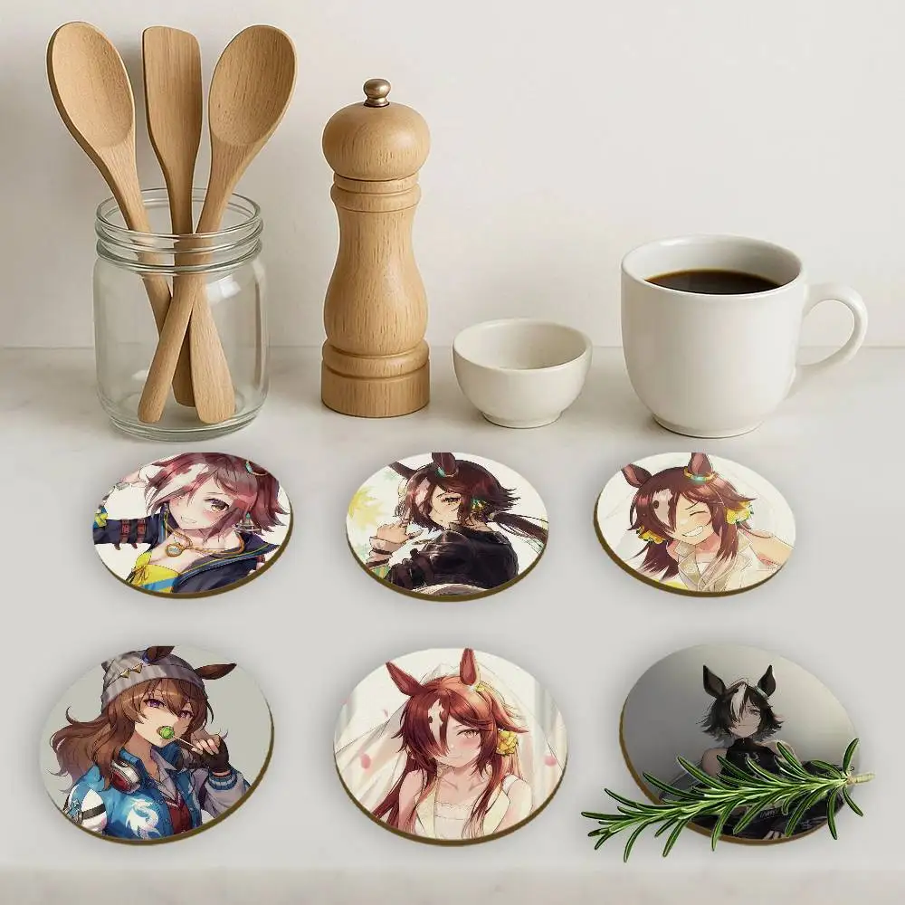 Anime Vodka Uma 2D Wooden Coasters Heat Resistant Non-Slip Holiday Birthday Gift Durable