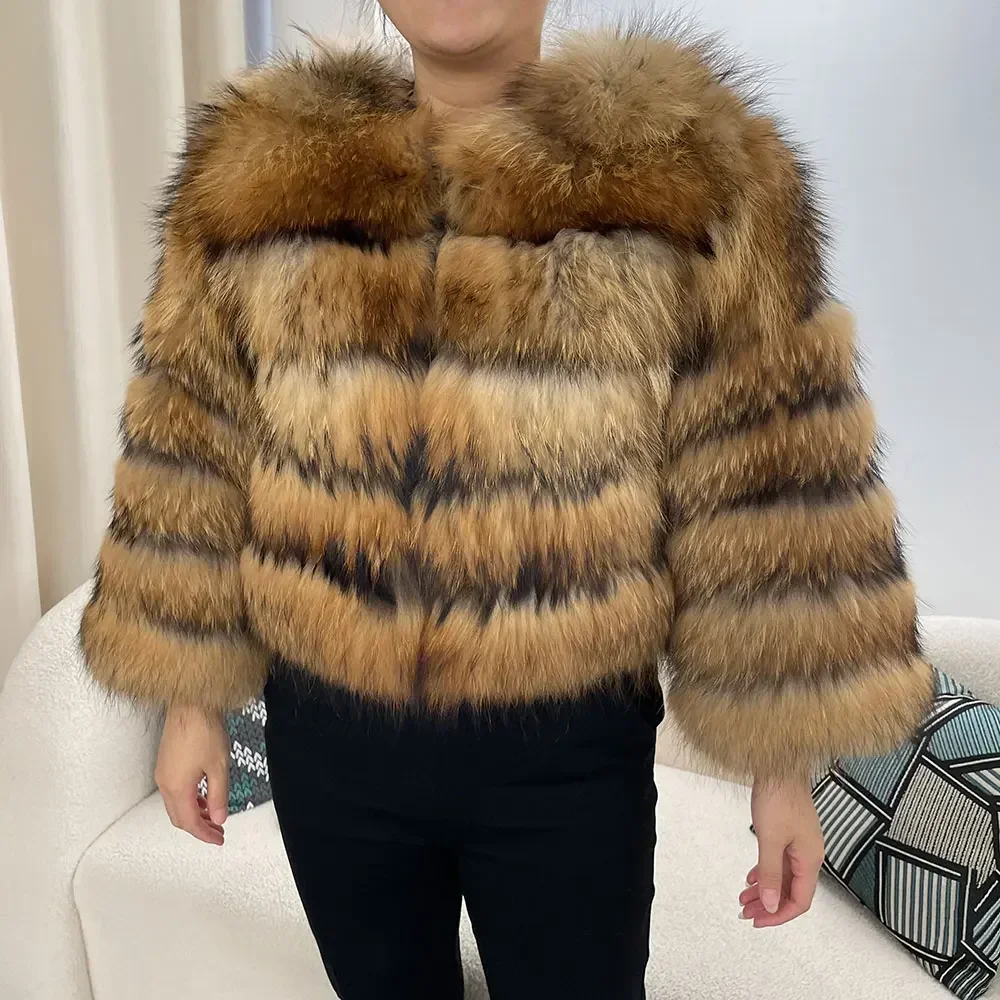 Natürliche Fuchs Pelz Jacke Frauen Winter Pelzmantel Fuchs Pelzmantel 2024 Oberbekleidung Oansatz Dicke Warme Luxus Weibliche Echt Waschbären Pelz jacke