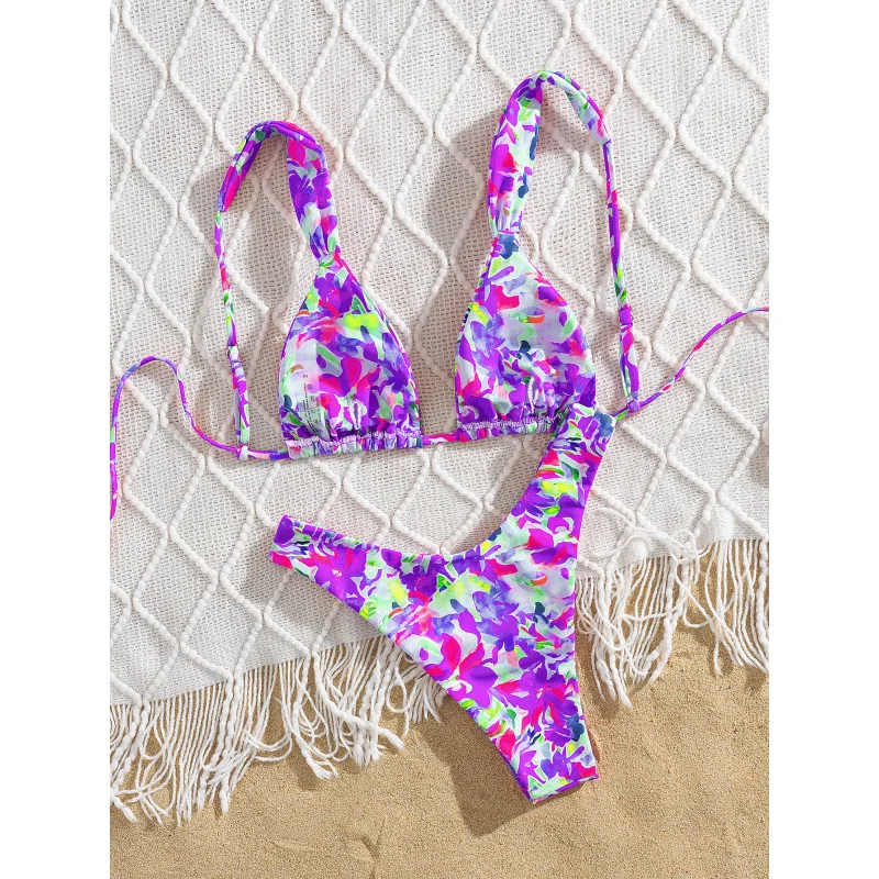New Soft Bag Printed Adjustable Strap Tie Backless Sexy Party Bikini Set At the beach in summer