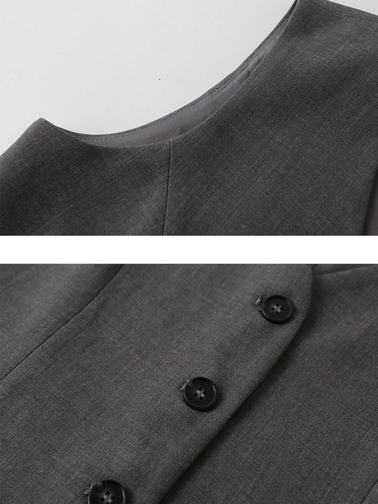 

AIMUSA ey Suit Vest Women's Faionable Spring Autumn Sle Original Design Button ket Resin Color Fastening Polyester Top