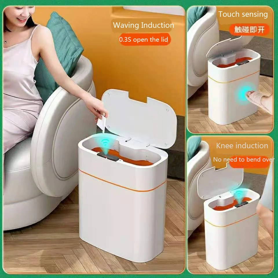 utomatic Household Toilet Smart Trash Can A Light Luxury Electric Narrow Paper Basket with Cover Sandwiched Toilet Paper Bucket