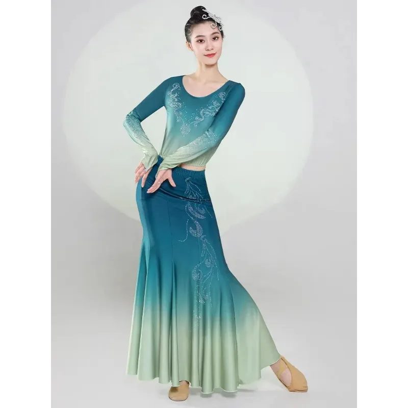 

Chinese Traditional Dai Dance Dress Girls Women Dai National Fan Dance Costume Long Mermaid Peacock Costume Peacock Dance Dress