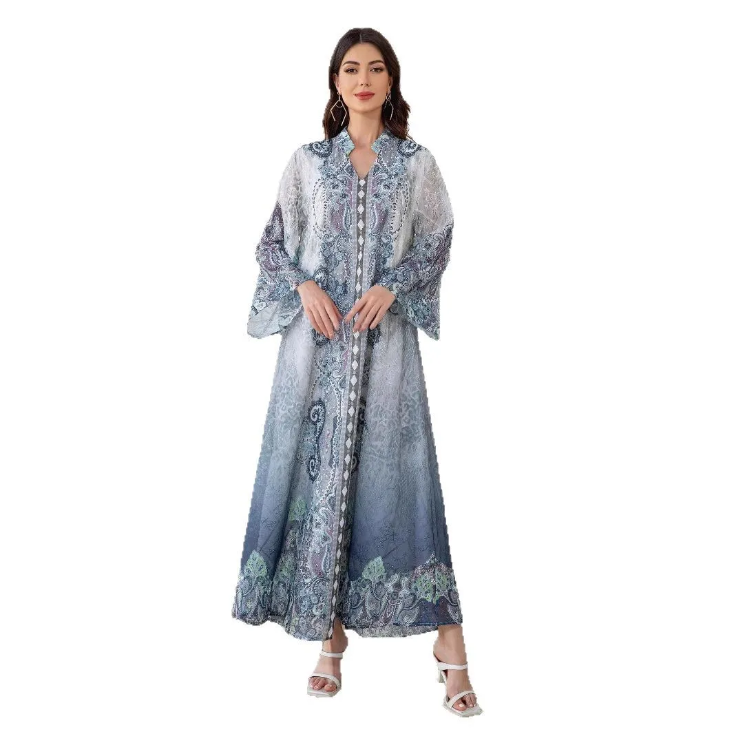 

Middle East Cross-Border Muslim Women's Robe Embroidered Cloth Printing Hot Diamond Women's Dress Abayas