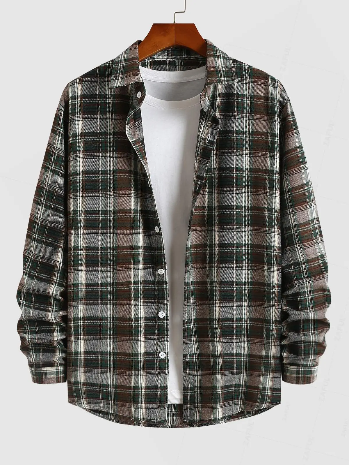 

ZAFUL Men's Casual Turn Down Collar Check Plaid Long Sleeves Flannel Shirt