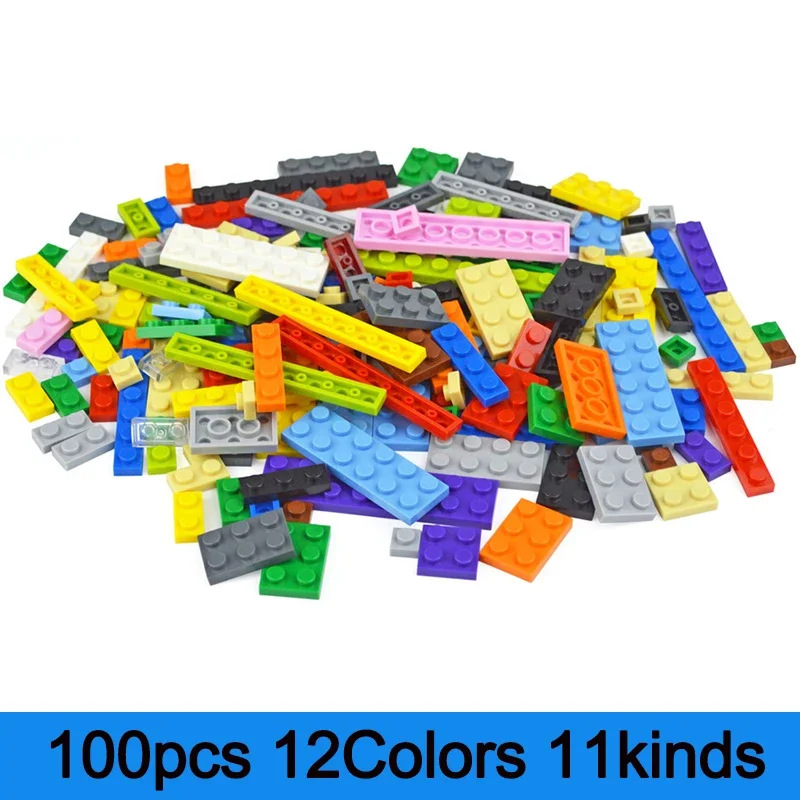 Thin Bricks Bulk Parts 100Pcs 11 Size Mixed 15 Color Building Blocks Figures MOC Model Educational Construction Toy for Kid Gift