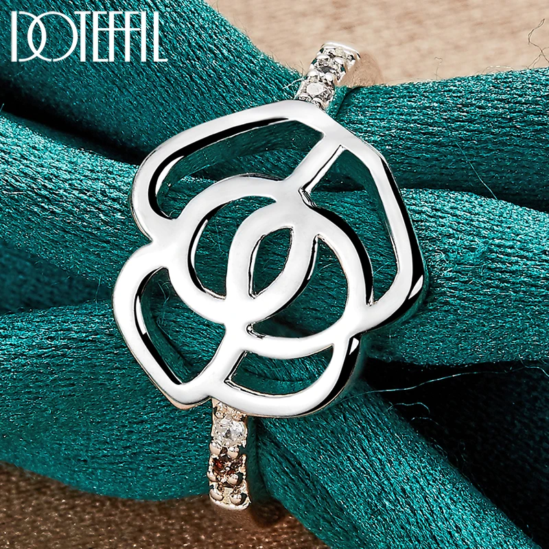 

DOTEFFIL 925 Sterling Silver AAA Zircon Flower Ring For Woman Man Fashion Wedding Engagement Party Charm Jewelry