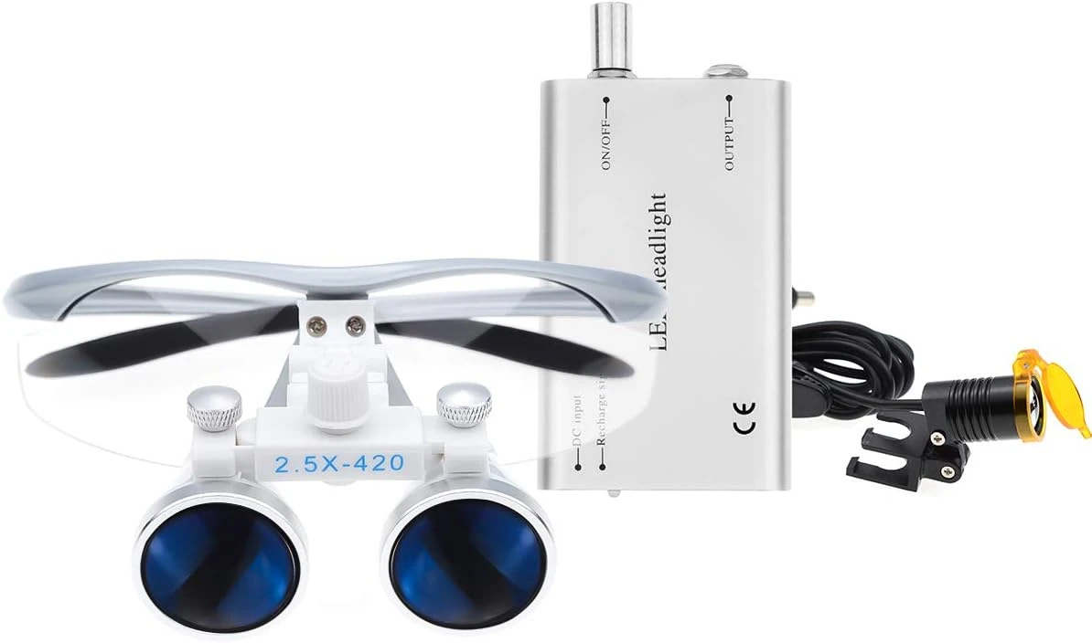 2.5X-3.5X Surgical Loupes with LED Headlight,420mm Working Distance Optical Glass Binocular Magnifier for ENT Orthopedics