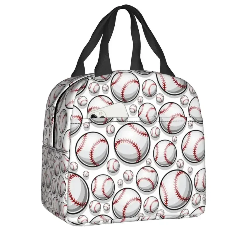 Baseball Softball Ball Pattern Lunch Box for Women Leakproof Thermal Cooler Food Insulated Lunch Bag Reusable Picnic Tote Bags