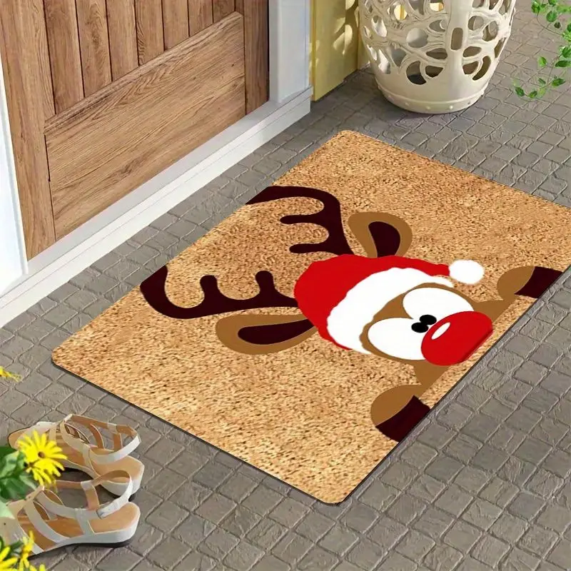 VIKAMA Christmas Reindeer Welcome Mat Non Slip Soft Entry Doormat Kitchen Bathroom Rug Xmas Home Holiday Decor