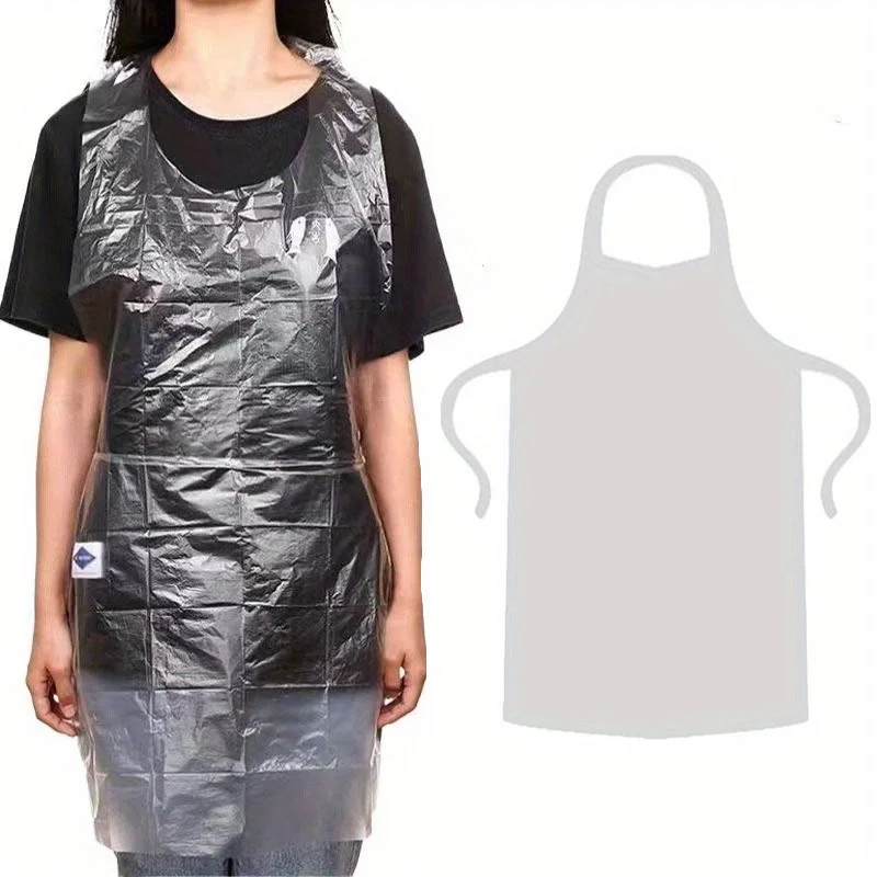 100-Pack Disposable Plastic Aprons for Adults - Waterproof and Oil-Proof PE Bibs for Painting, Dining, and Hot Pot - One Size Fi