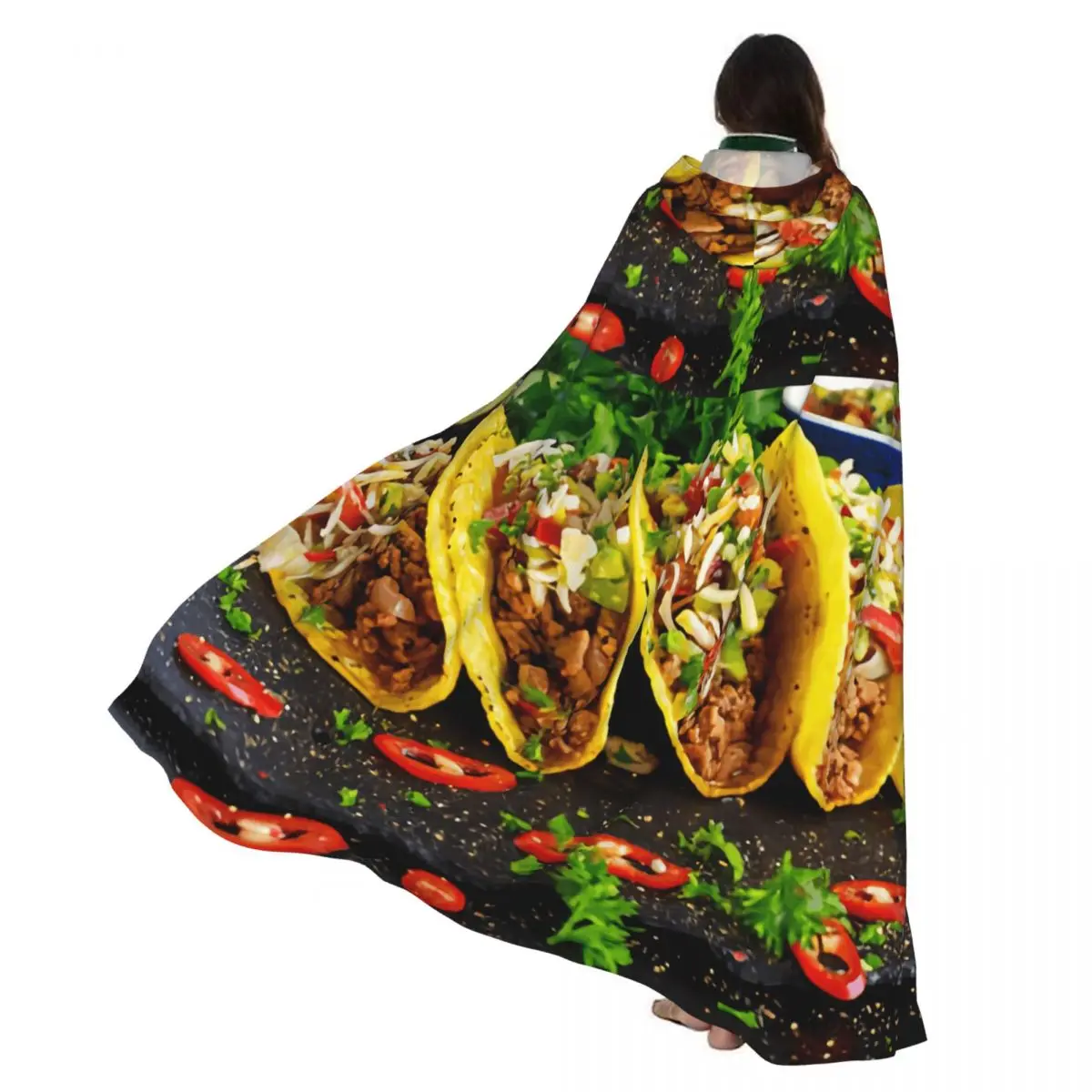 Cosplay disfraces medievales comida mexicana conchas de Taco con capa con capucha de ternera capas túnicas largas chaquetas abrigo carnaval