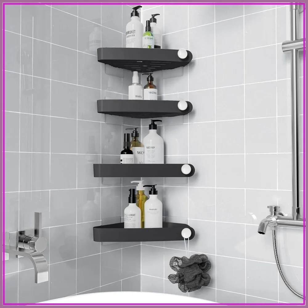 

4 Pack Adhesive Corner Shower Shelves for Smooth Wall Bathroom Organizers and Storage, Black