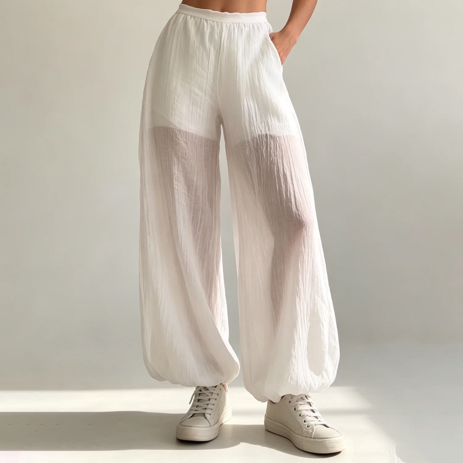 

LIMO High Waist Sheer Wide Leg Pants with Inner Lining & Bubble Hem