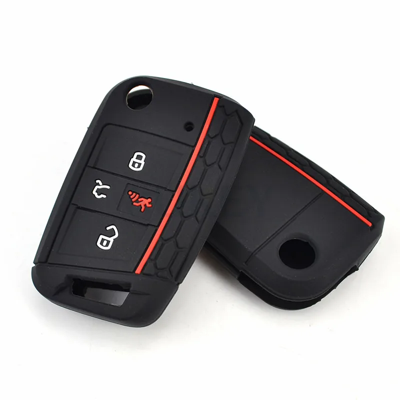 AX For VW Golf 7 Skoda Octavia Atlas Skin Holder Protector 2016 2017 2018 4 Button Silicone Car Remote Key Fob Shell Cover Case