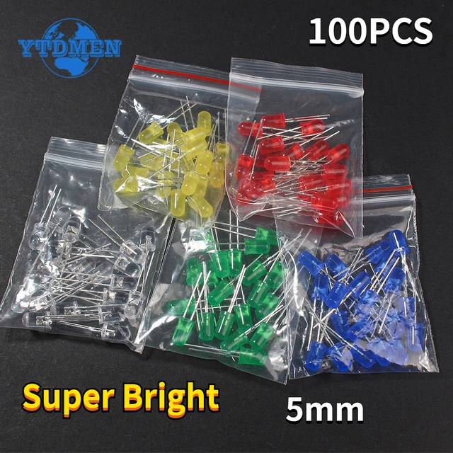 100 szt. F5 dioda LED 5MM Super jasne LED niebieski zielony czerwony żółty biały zestaw LED emitowanie światła