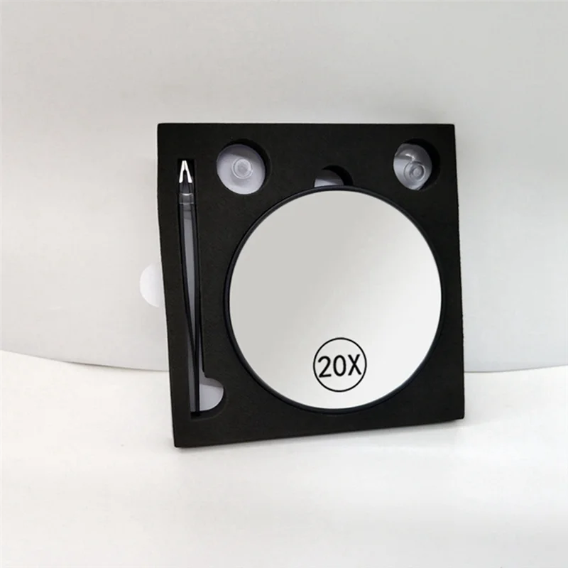 مرآة مكبرة محمولة باليد مزودة بمقبض ، مرآة زينة بيضاء ، مقاومة للضباب ، كوب شفط ، 20X