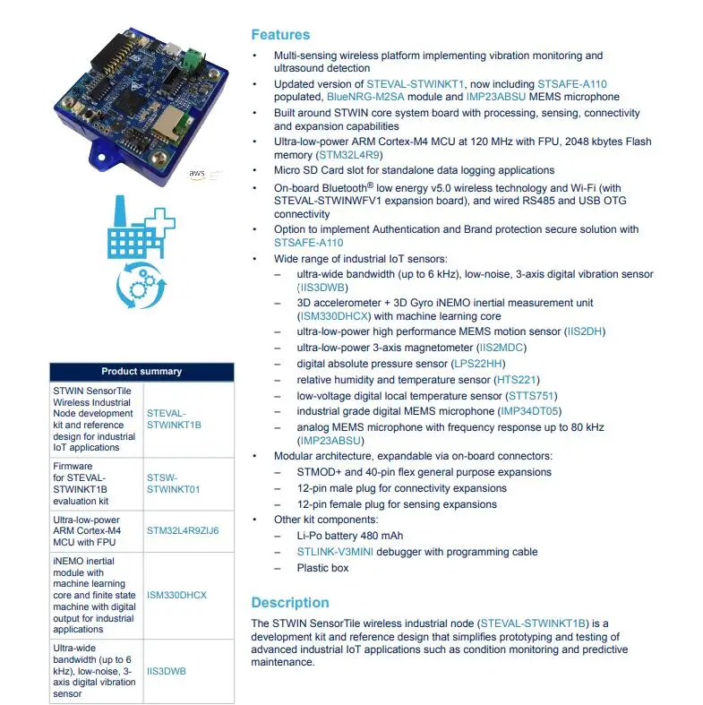 STEVAL-STWINKT1B Industrial IOT Application Position Sensor Development Tools