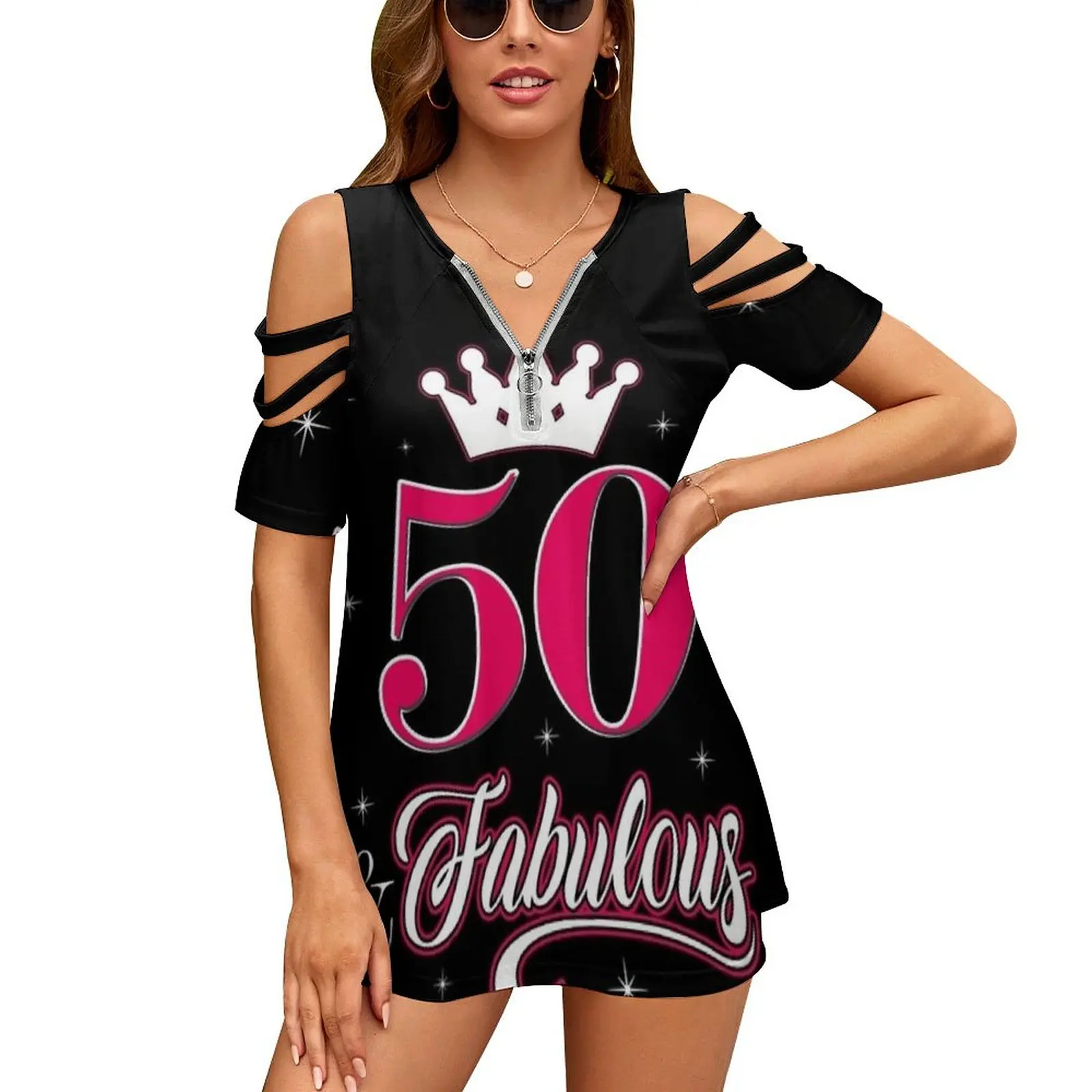 Birthday Shirt And Fabulous With Crown. Perfect Present Or Women Zipper Sexy Printed Vintage T Shirts Tops Full Print T-Shirt