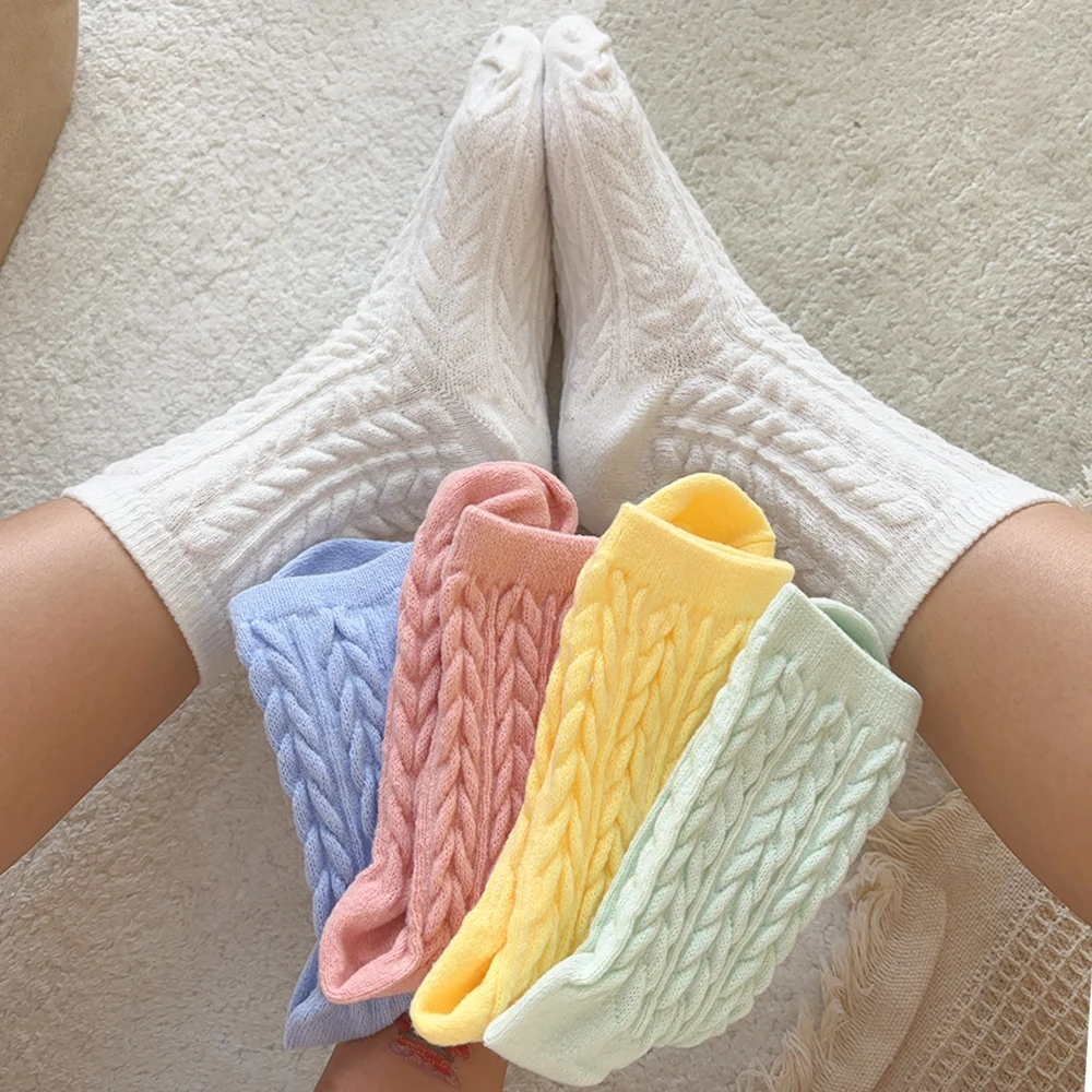 Plush Thickened Medium Tube Socks Solid Color Imitation Mink Women Men Warm Autumn Winter Socks Coral Velvet Sleep Thermal Sock