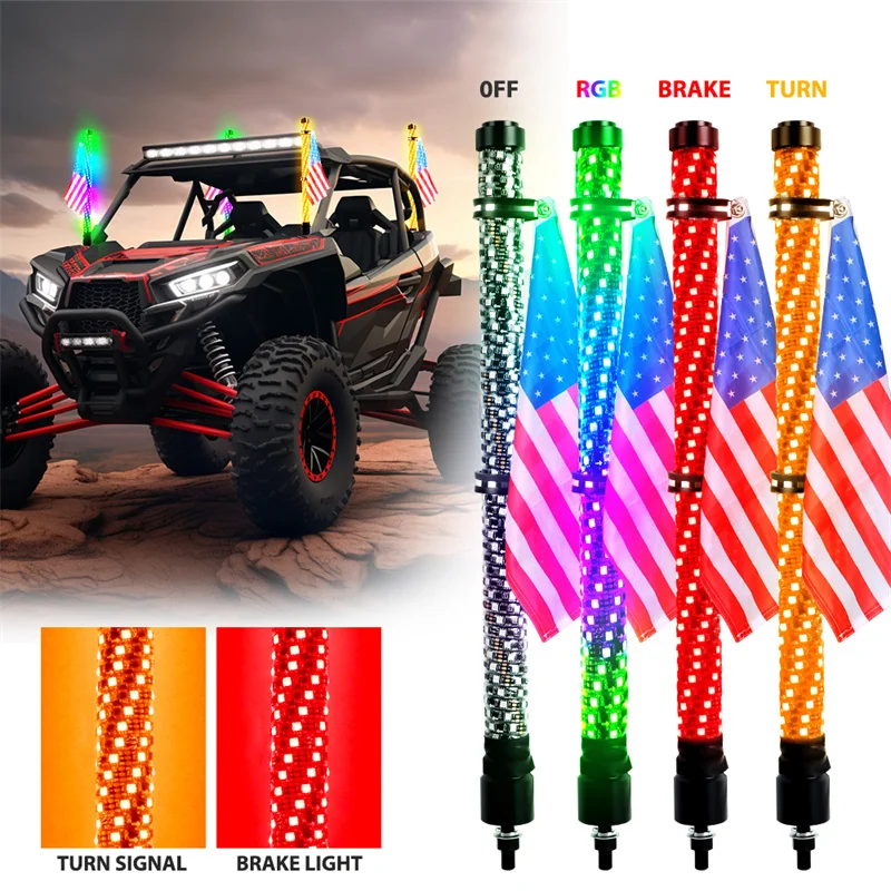 

3FT LED Whip Light RGB Waterproof APP Control Multi-Color Chasing Antenna Flagpole Lamp Bowlight for Offroad SxS ATV/UTV RZR