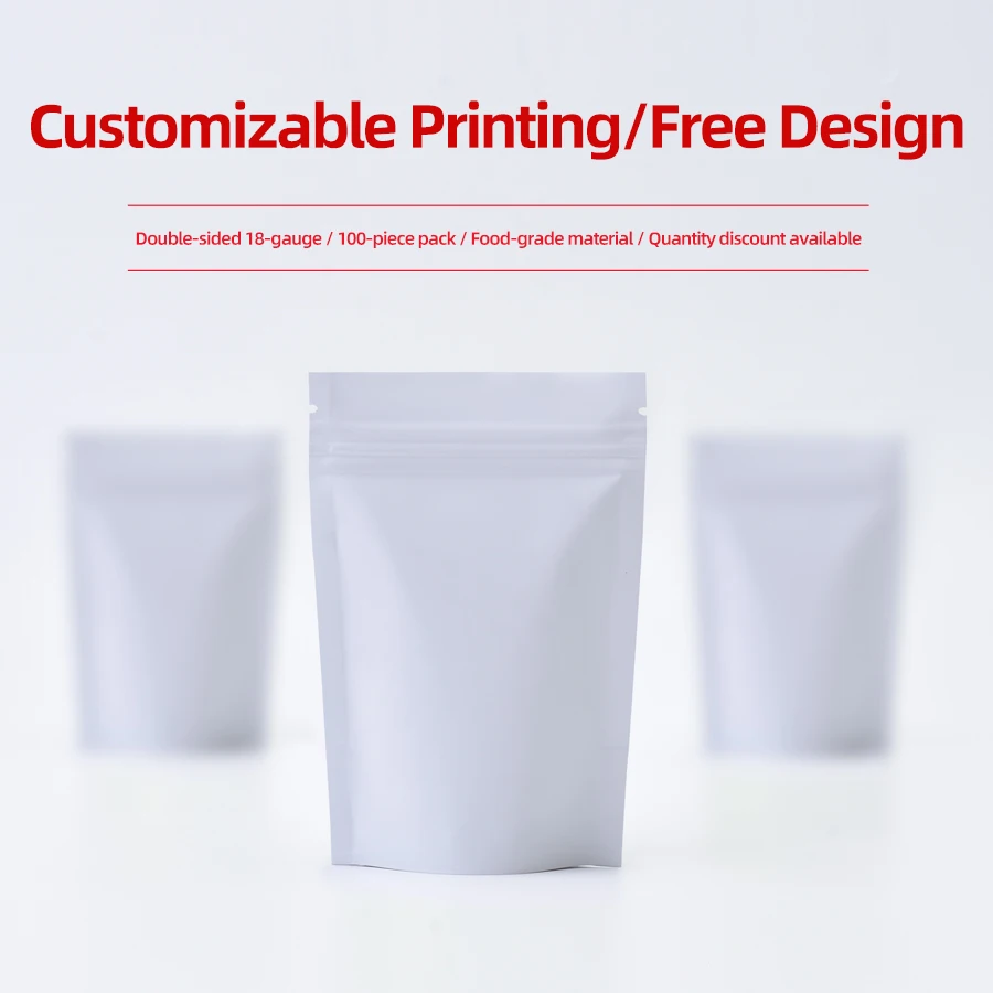 100pcs Matte White Stand Up Pouches Food Grade Aluminum Foil Seal Bags Opaque Storage Bags Coffee Tea Packaging