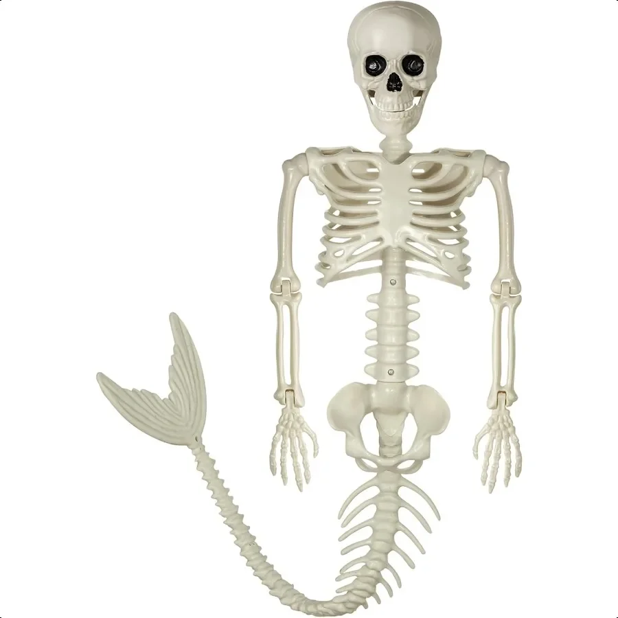 

38 Inches Halloween Mermaid Skeleton 1 Pcs Halloween Skeleton Mermaid with Posable Movable Joints and Soft Tail for Halloween D