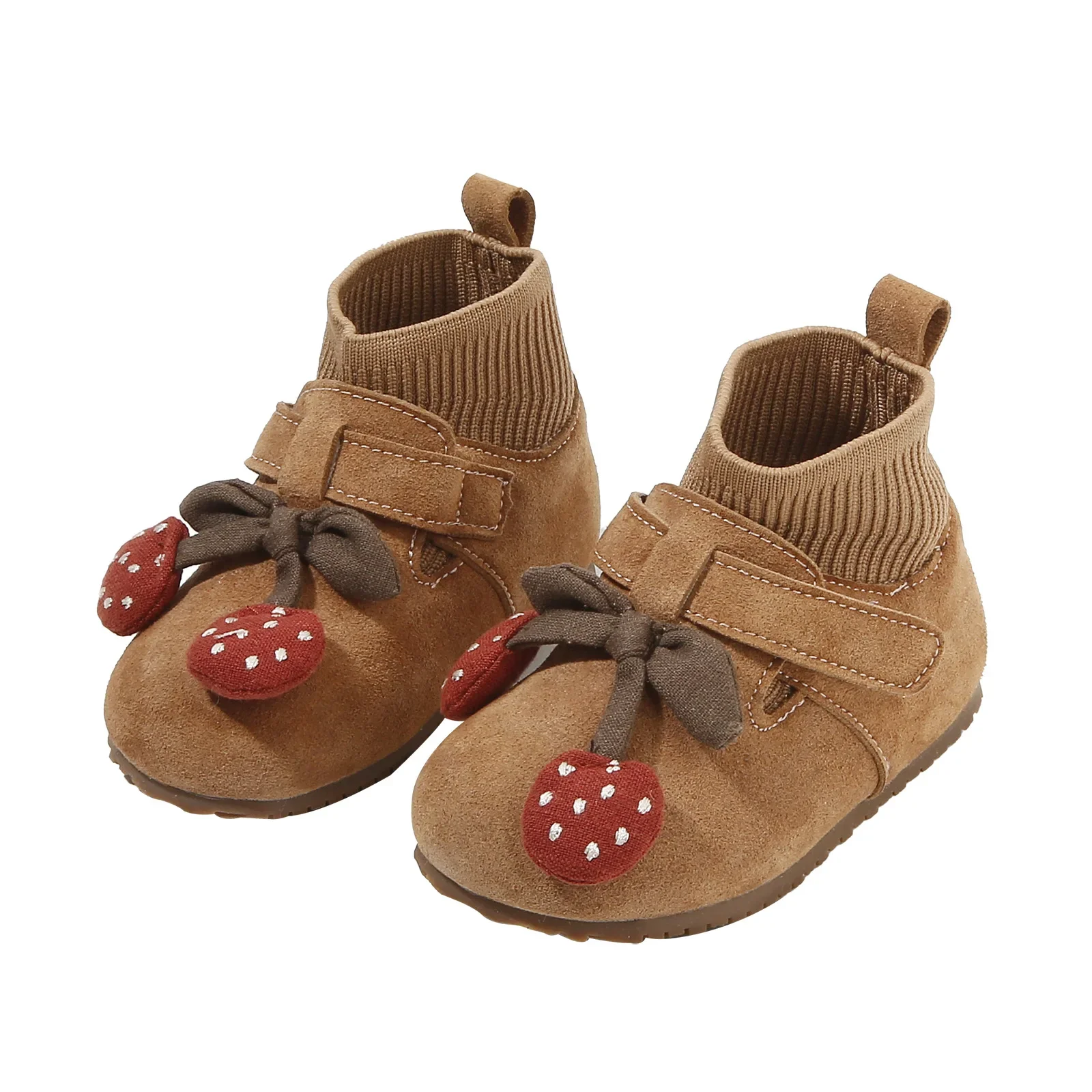 

Сапоги-носки на флисовой подкладке для девочек, новинка зимы 2024, хлопковая обувь на мягкой подошве с украшением из мультфильма, детские первые ходунки ﻿