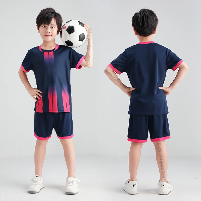 Children's Football Uniforms Boys Girls Soccer Jersey Sets Student Football Kits DIY Custom Kids Futebol Training Clothes Sports