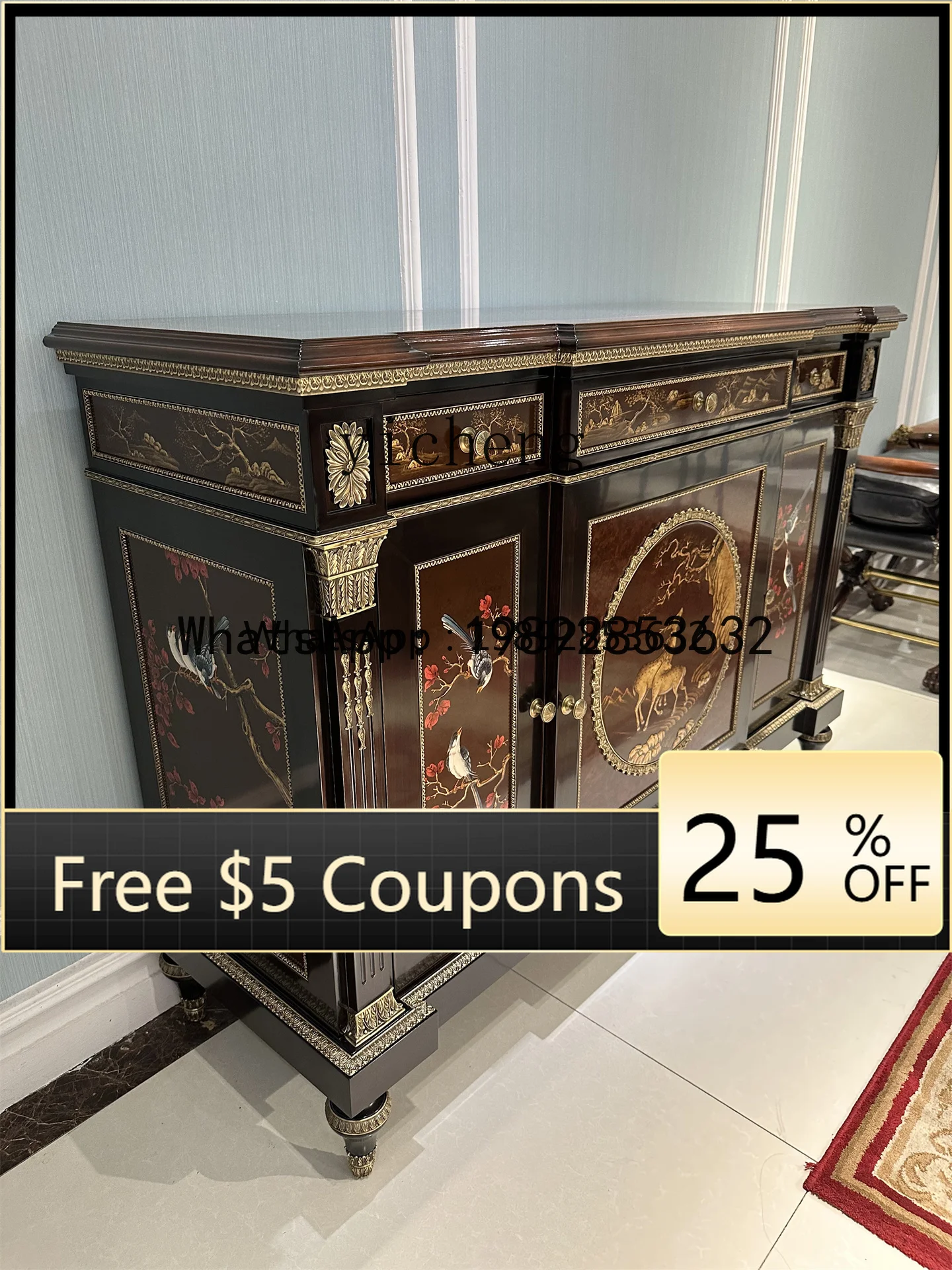 BB Entrance Cabinet English Style Sideboard European Style Decorative Storage Cabinet Solid Wood Display