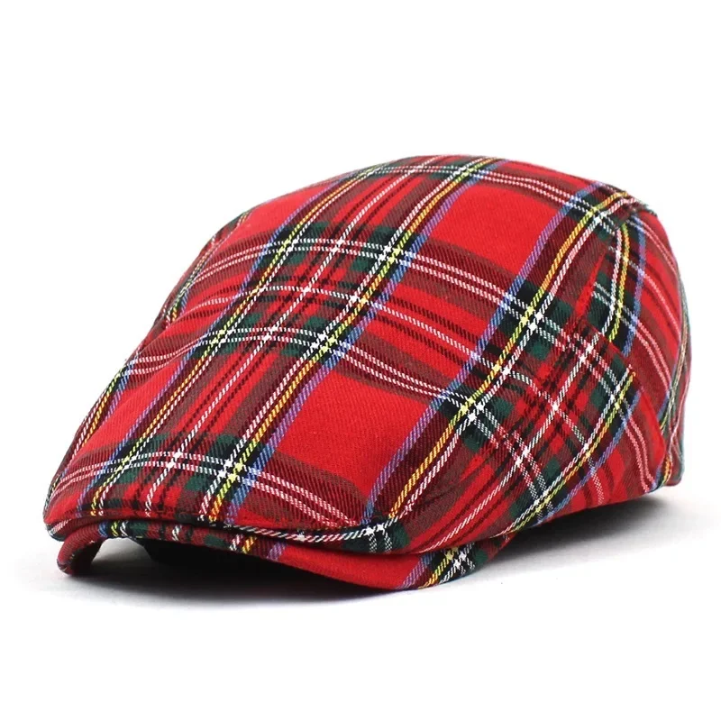 French Fashion Stripe Lattice Berets Hat Women Men Spring Summer Plaid Visors Red Green Blue Duckbill Herringbone Flat Cap