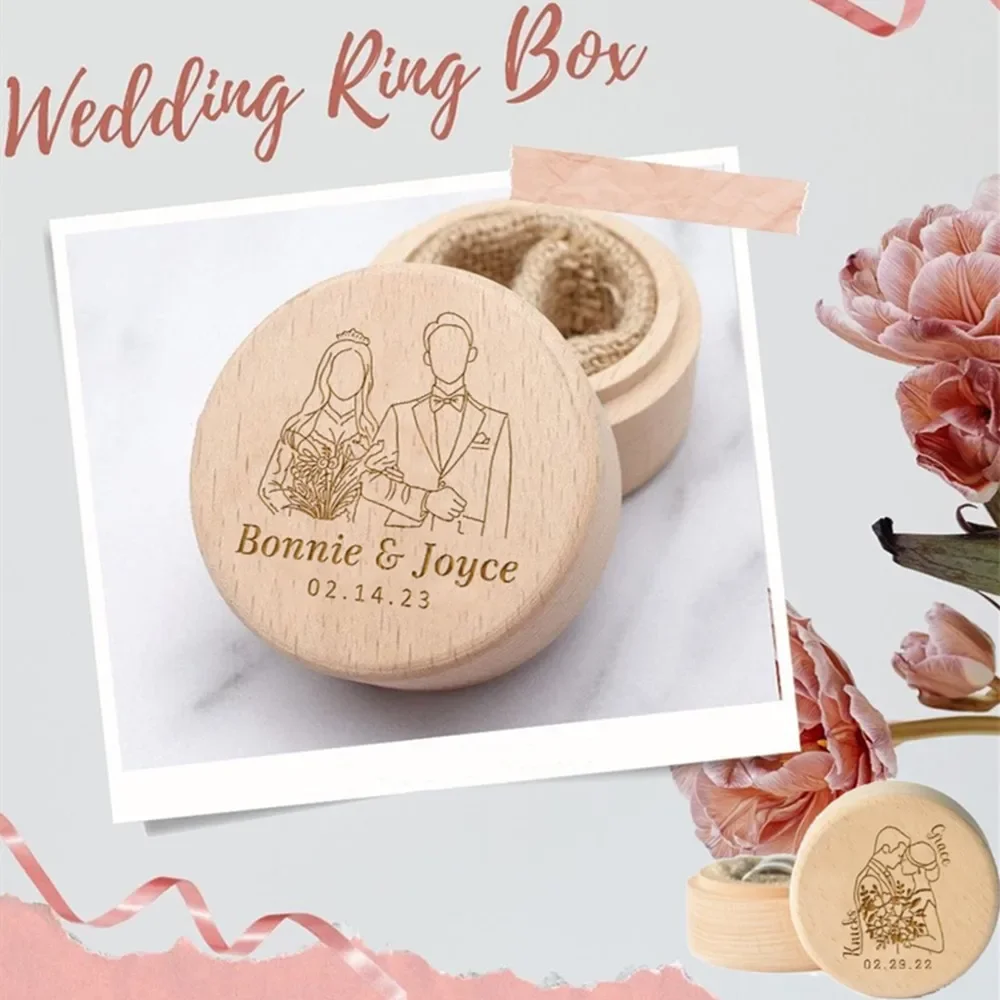 Kişiselleştirilmiş Nişan Yüzüğü Kutusu Ahşap Yüzük Kutusu Düğün için Özel Teklif Kazınmış Yüzük Taşıyıcı Onun için Yıldönümü Hediyeleri