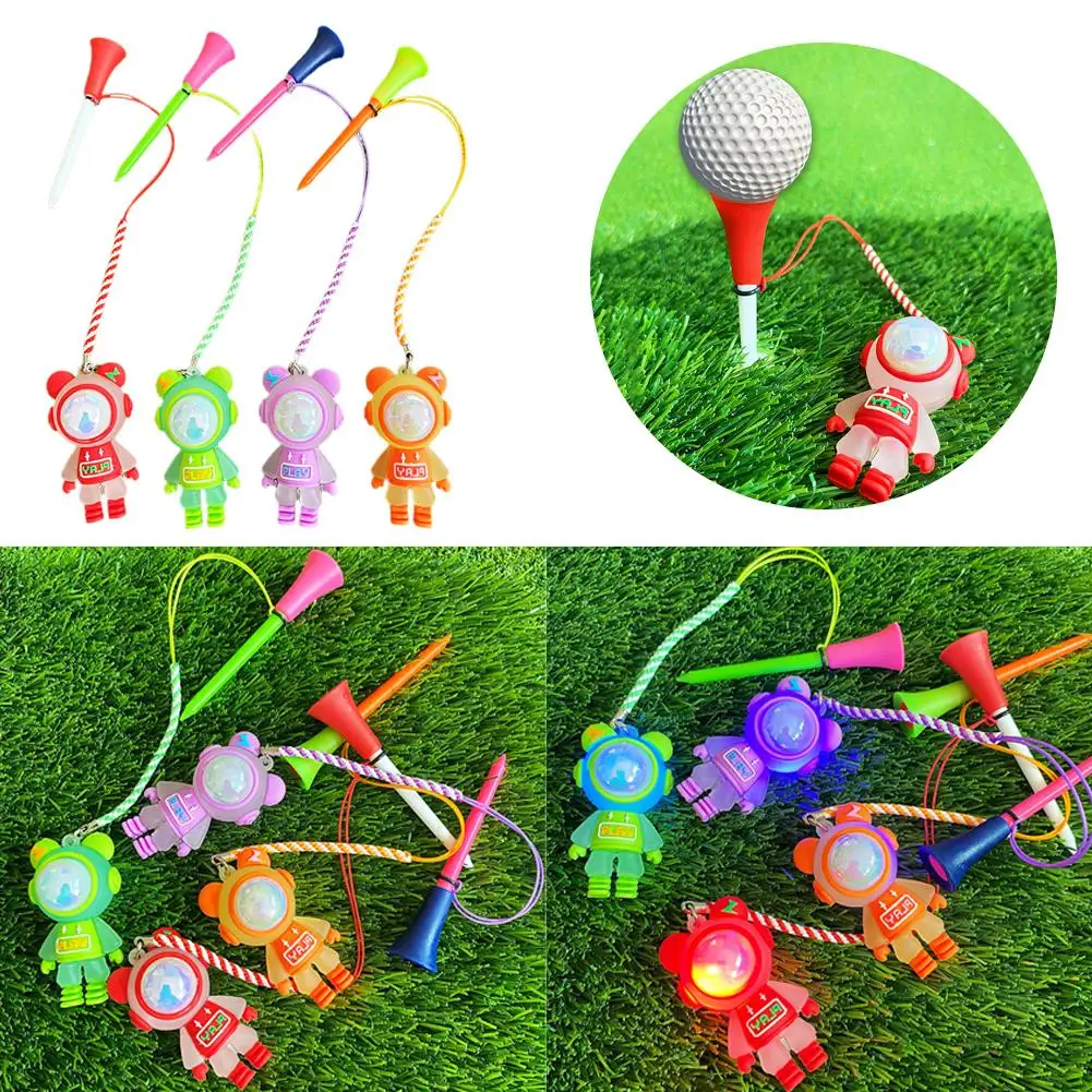 Golf Rubber Tees With Flashing Light Cartoon Cute Prevent Loss Golf Ball Holder With Braided Rope Outdoor Golf Accessory