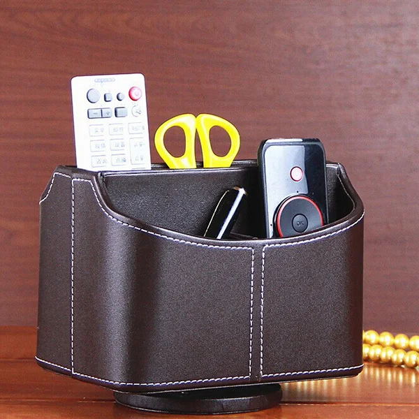 

Multifunctional Document Box Black Faux 19*16*14Cm Five Compartments Controller Mail Cd Media Storage Organizer