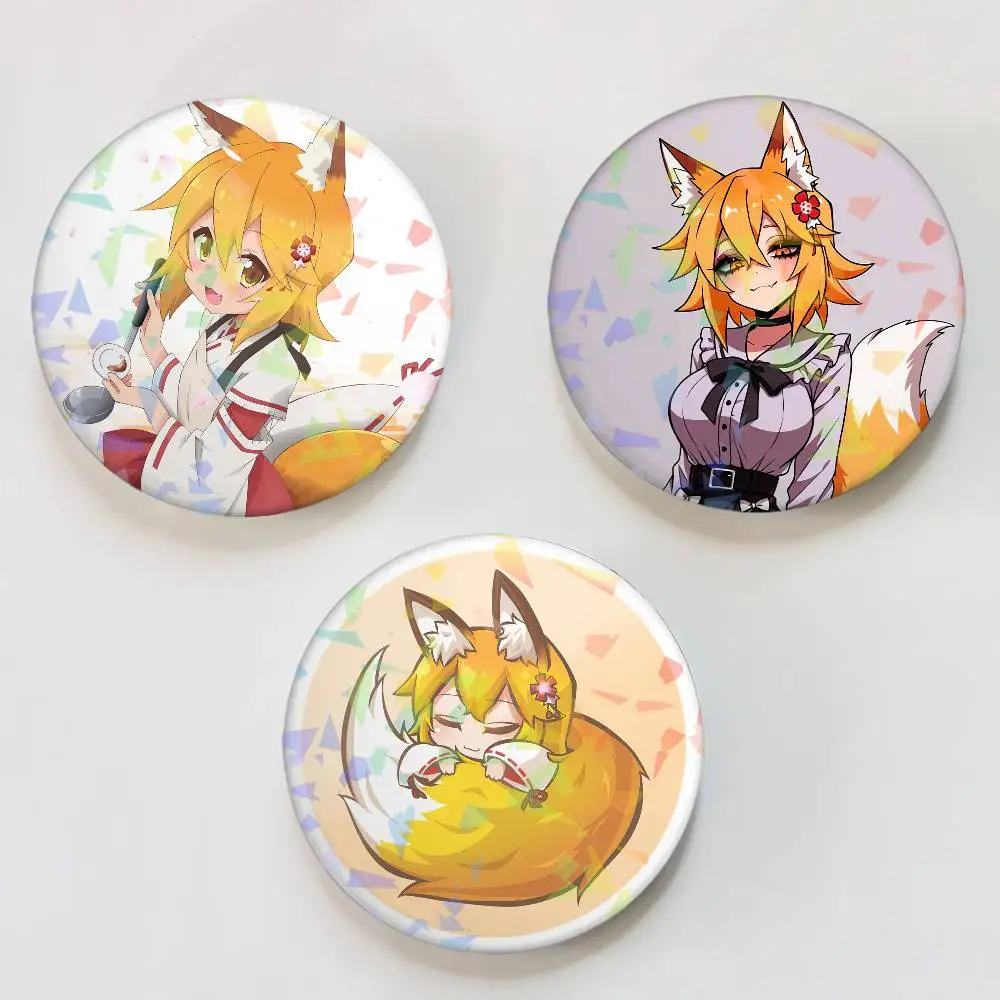 Anime T-The Helpful Fox Senko San Round Exquisite Laser Badge Brooches Creative Pins For Clothes Hat Backpack Gift Accessories