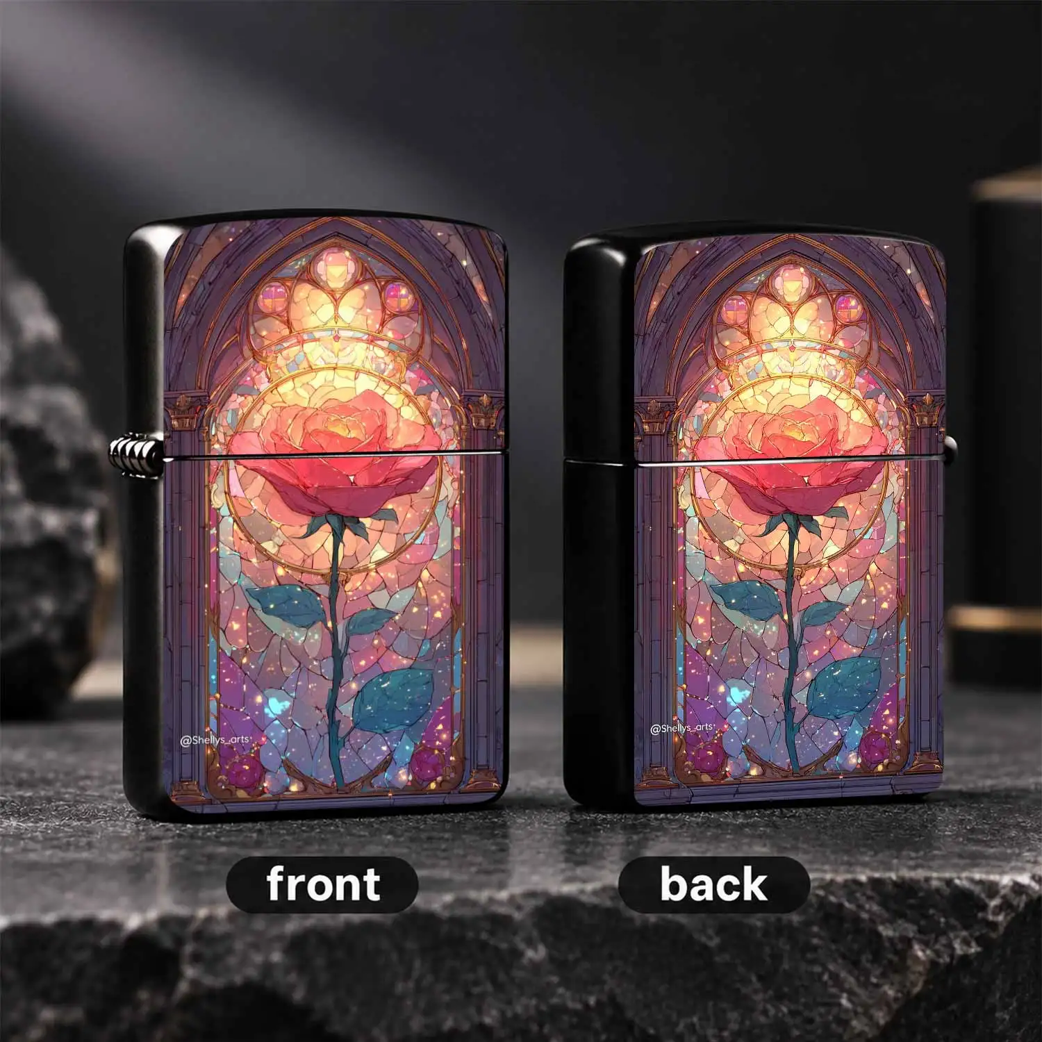 Vintage Stained Glass Rose Pattern Lighter, Gothic Church Art Aesthetic PORTABLE Windproof Lighter, Exquisite Durable Unique Creative Accessory, Ideal Delicate Present for Friends Collectors Daily Carrying Use A Fun and Humorous Lighter