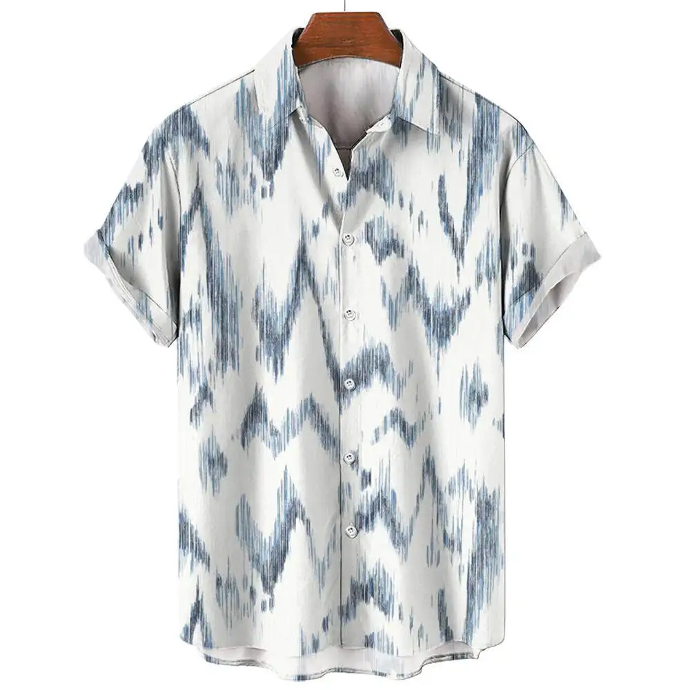 Tops con estampado de rayas irregulares para hombre, camisas de manga corta, camisas de negocios informales, Tops de calle diarios, S-5XL de gran tamaño, moda de verano