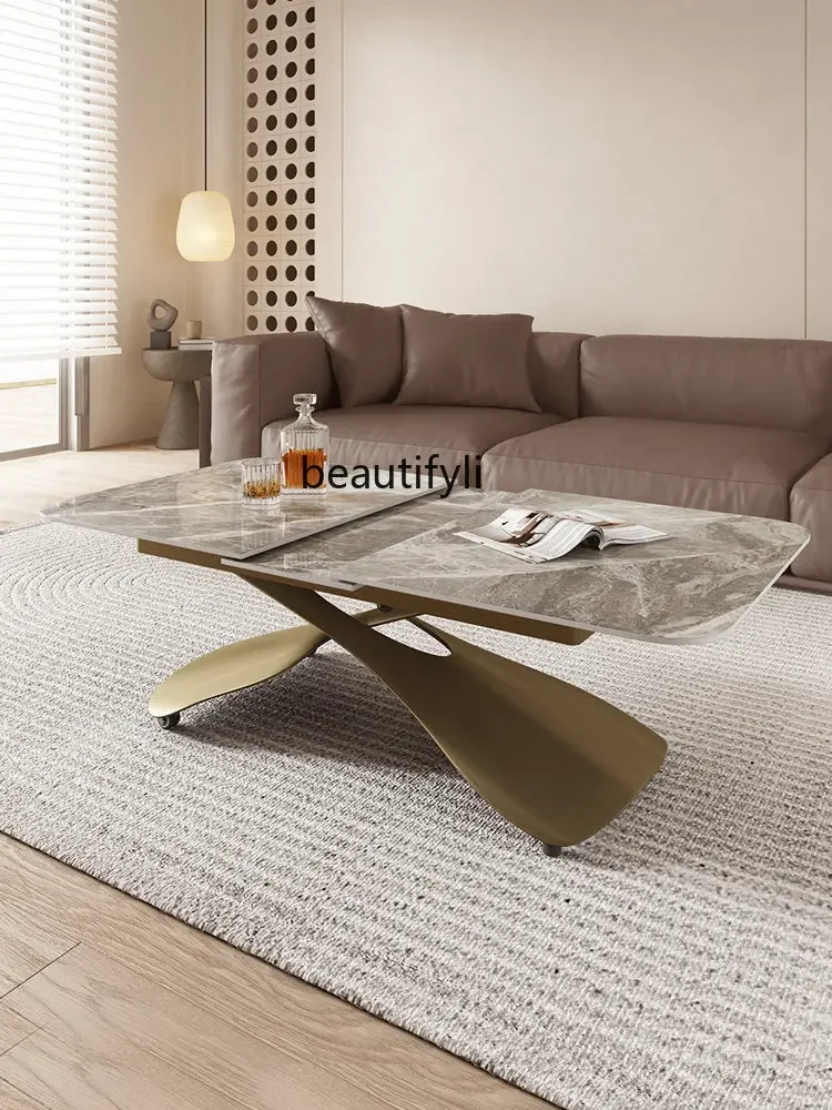 Lifting Coffee Table Dual-Purpose Multifunctional Modern Light Luxury Stone Plate Retractable Integrated Coffee Table