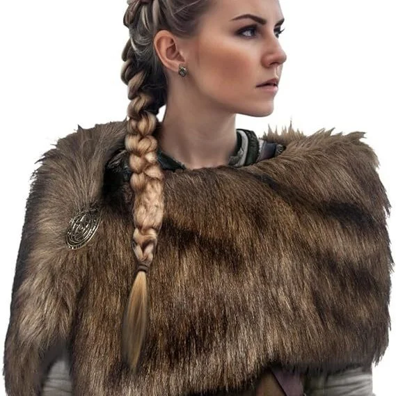 Unisex Viking Medieval Style Artificial Fur Shawl Scarf Fur Warrior Costume Accessory Halloween Robe Cross-Border Fashion