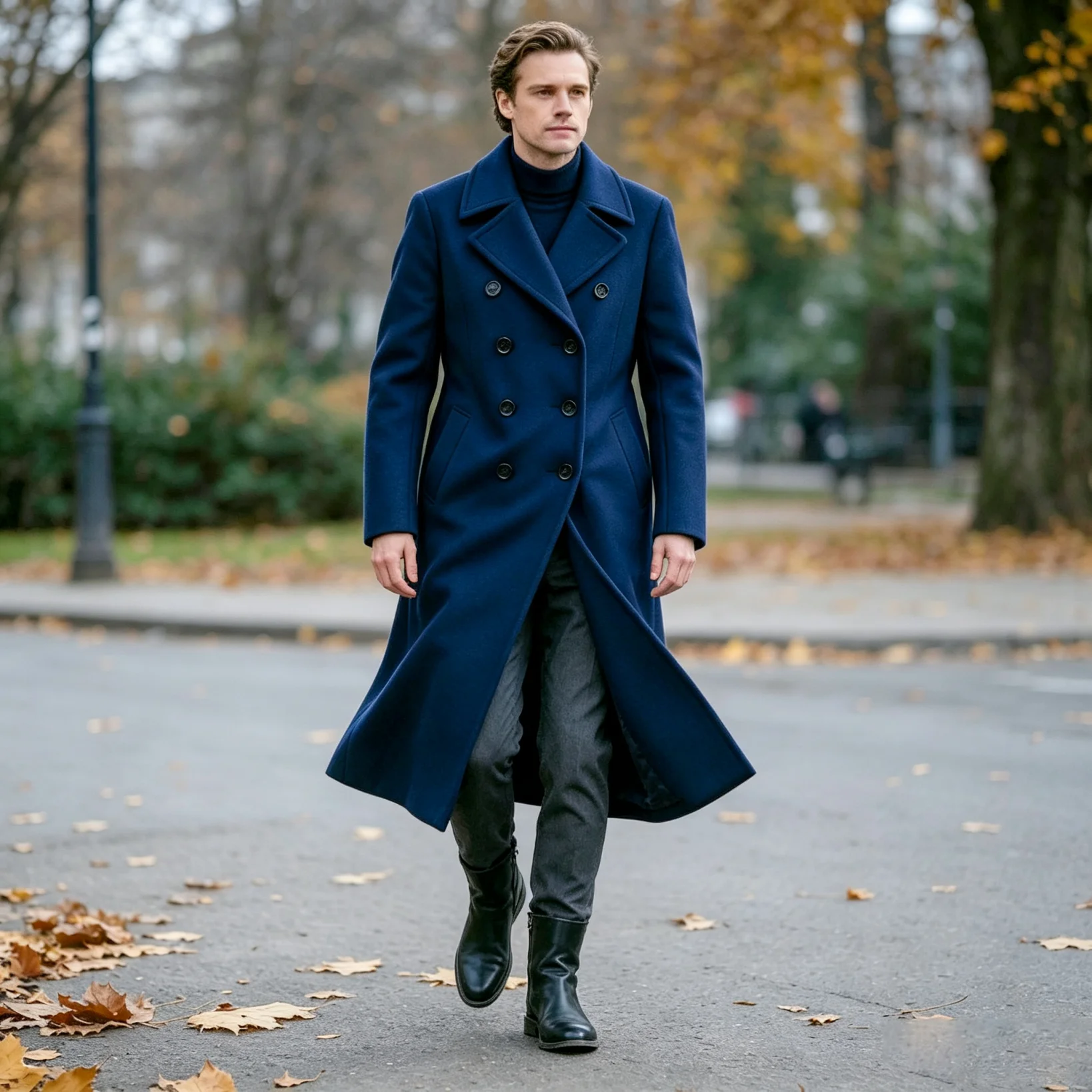 Elegant Double Breasted Wool Coat Notched Lapel Long Length Overcoat For Business Daily Wear Customized