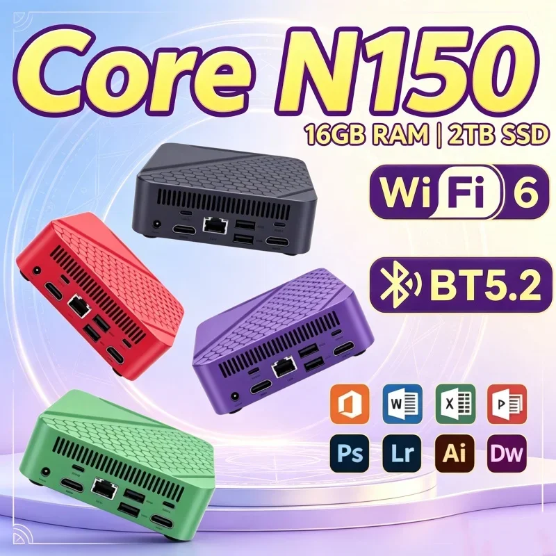 2026 Mini PC Core N150 Windows 11 Computer 16GB RAM 1TB SSD Sharp Gaming Computer 4K HD Mini Desktop PC Gamer