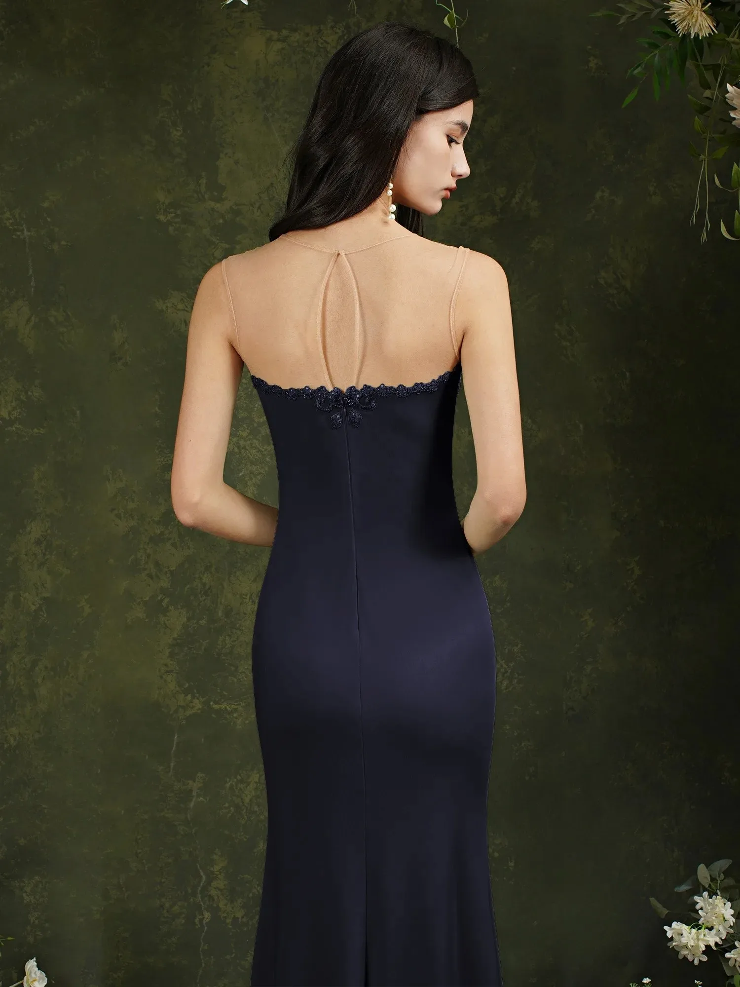 Vestido de Navidad burdeos, escote en forma de corazón, sirena, sin mangas, vestidos de fiesta bordados hasta el tobillo, sin mangas, elegantes vestidos de fiesta