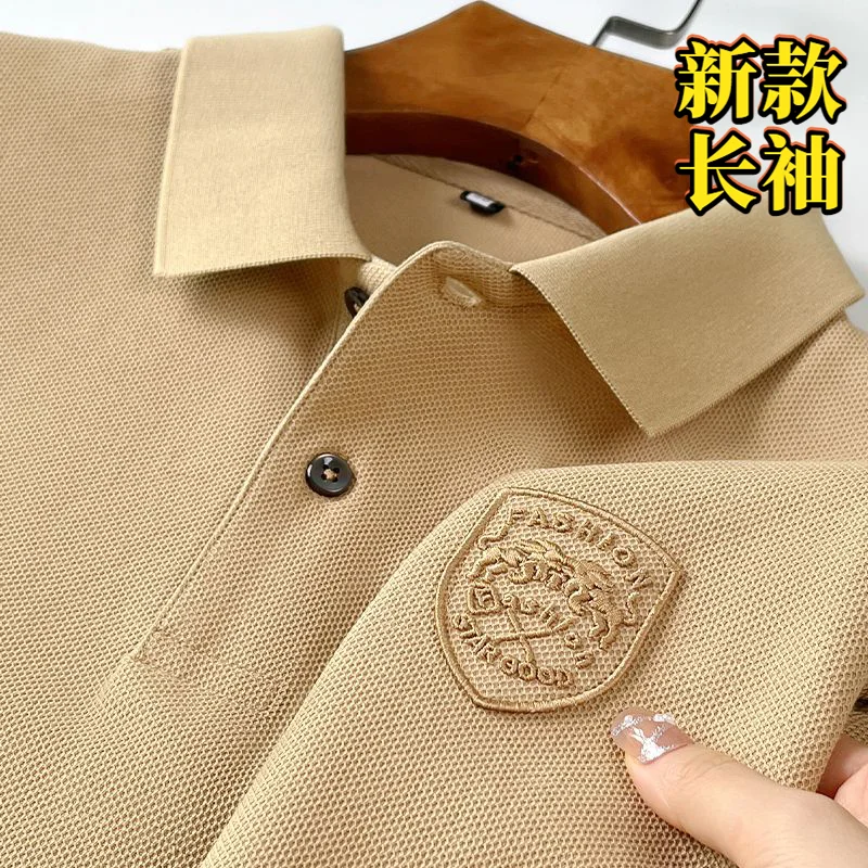 

2025 New Polo Shirt Men's Autumn and Winter Lapel Trendy Brand Standing Collar Long Sleeved T-shirt Embroidered Top