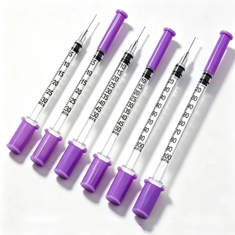 100Pcs Purple 31G Syringe 0.5/1ml, Sterile Needle for Lab Liquid, Pet Feeding & Precise Dosing
