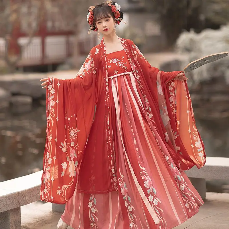 

Yourqipao Chinese Dress Women Hanfu Red Embroidery Hanbook Women Dresses Style Folk Dance Cosplay Costumes Kimono Traditional