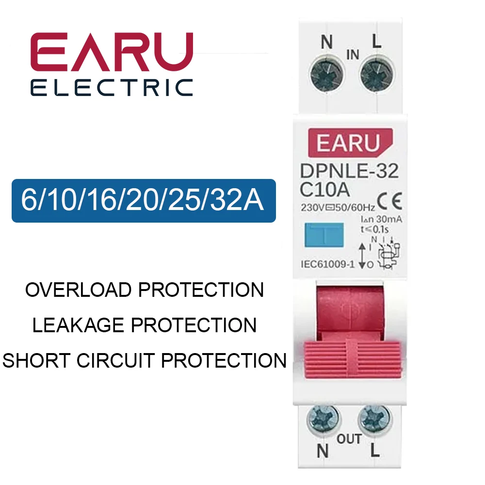 18MM Mini 230V 50/60Hz RCBO 1P+N 6KA Residual Current Differential Automatic Circuit Breaker Over Current Leakage Protection